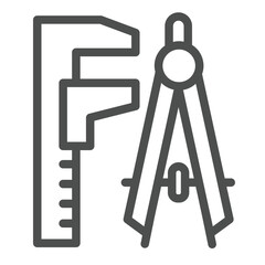 Caliper and drawing compass line icon, architect studio concept. Vector graphics. Project design drawing tools sign on white background, outline style icon for mobile or web design.