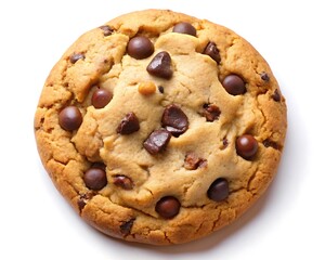 Delicious Chocolate Chip Cookie Isolated on White Background, Perfect for Sweet Treat Designs.