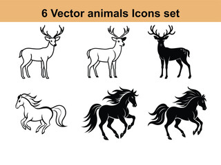Wild deer silhouette vector set, a nature collection