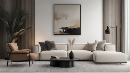 Fototapeta premium A bright and minimalist living room.