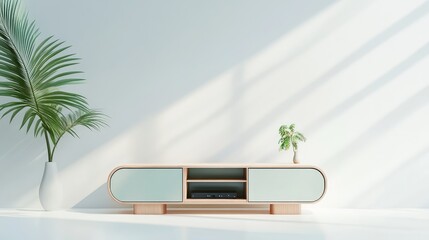 A modern TV stand with storage compartments, placed on a clean white background with copy space