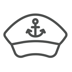 Captain cap with anchor line icon, marine port concept. Vector graphics. Commander hat, headwear sign on white background, outline style icon for mobile or web design.