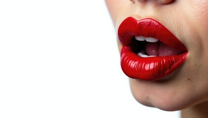 Obraz premium Intensely pigmented red lips against stark white backdrop , advertising, pigment, stock image