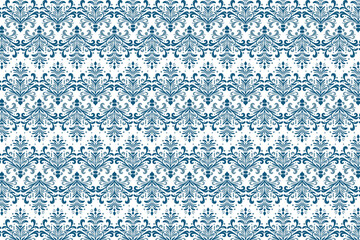 detailed seamless blue ornamental pattern with vintage-inspired floral designs for premium bedsheets and accessories

