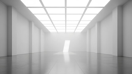 Fototapeta premium A modern, unfurnished room featuring clean white walls and a sleek ceiling, bathed in soft daylight.