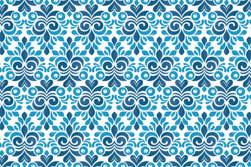 baroque-inspired seamless blue ornamental pattern with floral details for wrapping, apparel, and textile accessories

