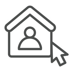 Home user and mouse cursor line icon, remote work concept. Vector graphics. User house with pointer, online sign on white background, outline style icon for mobile or web design.