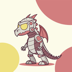 Obraz premium Tiny Robot Dragon with Glowing Eyes in Futuristic Style