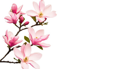 Obraz premium Pink magnolia branch on black background, cut out transparent