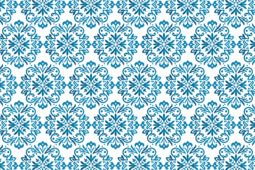 vintage seamless blue ornamental pattern with botanical accents for premium pillow covers and soft bedsheets

