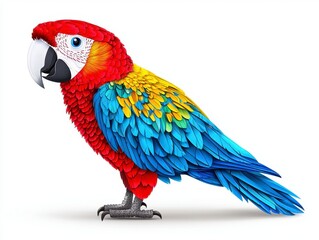 Obraz premium Low Poly Macaw Parrot Vibrant Red, Blue, and Yellow Plumage on White Background