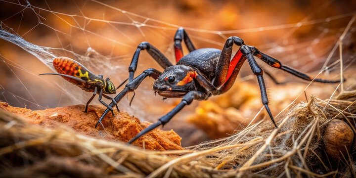 Redback Spider Devouring Lizard in Slow Motion Drone Shot - Australian Wildlife