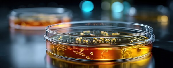 Laboratory Petri Dish with Bacterial Cultures and Bright Colorful Background for Scientific Research and Education