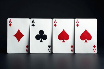 Obraz premium Playing cards arranged in a row showing the four aces , clubs, background