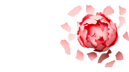 Fototapeta premium Delicate pink flower with fallen petals on black background, cut out transparent