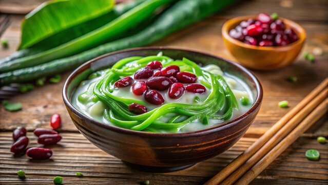 Refreshing Chendol Dessert: Coconut Milk, Jelly, & Red Beans