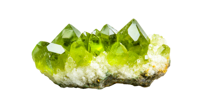 Prasiolite crystal cluster, green quartz gemstone, raw stone, cut out transparent