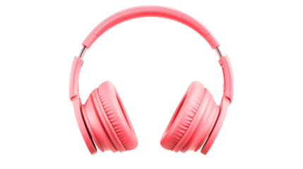 Salmon-colored modern wireless headphones for music listening, cut out transparent