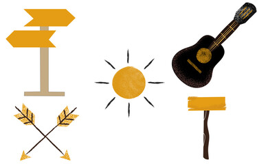 Set Of Different object Guitar Sun Arrows Board