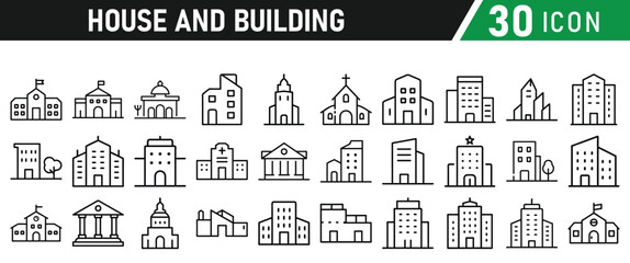 Fototapeta premium Building Architecture And House Thin Line Icons collection