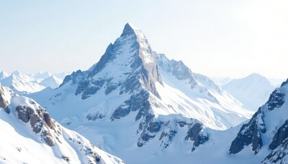 Obraz premium Snow-covered mountain peak, pristine white background, snow, summit