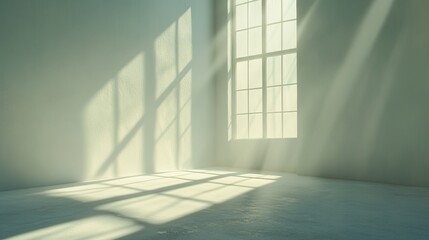 Obraz premium Abstract white studio room with light and shadow from a window, suitable for product displays. 