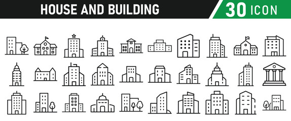 Building Architecture And House Thin Line Icons collection