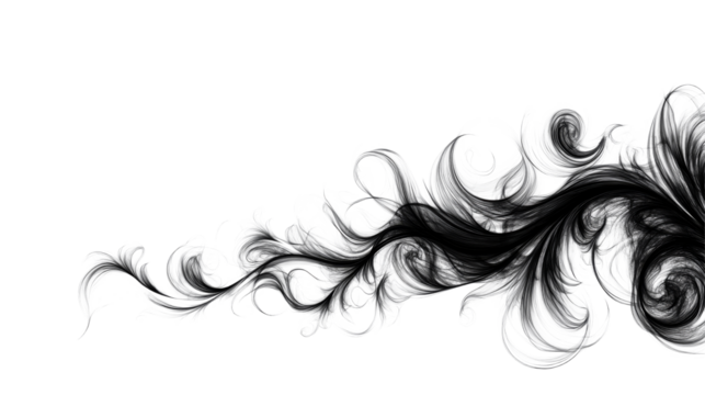 Decorative swirling ornament design in black and white, cut out transparent