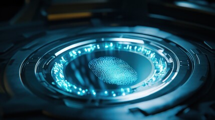 Scanning Fingerprint Biometric Data with Advanced Technology and Blue Glow