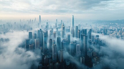 City shrouded in mist