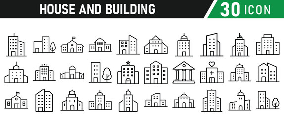 Fototapeta premium Building Architecture And House Thin Line Icons collection