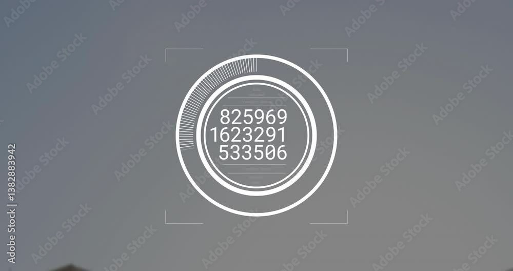 Aufkleber animation showing rotating numbers and circular progress bar on gray background