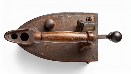 old rusty steam iron on white background