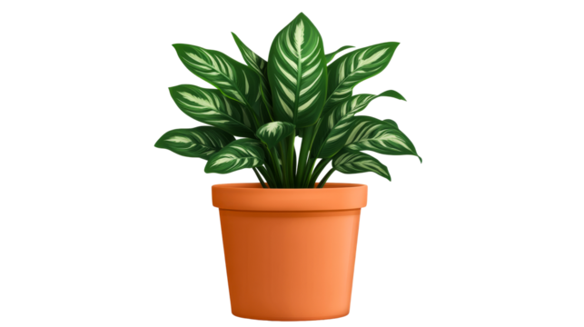 Calathea Ornata Pinstripe in clay pot, isolated cut out transparent
