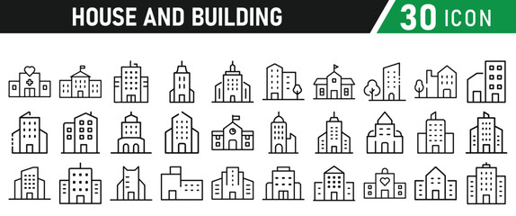 Obraz premium Building Architecture And House Thin Line Icons collection
