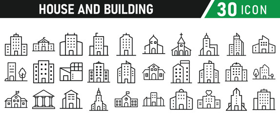 Building Architecture And House Thin Line Icons collection
