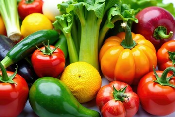 Variety of organic fruits & vegetables isolated, fruits, food