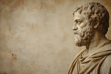 Profile view of a classical bust sculpture of an ancient philosopher, exuding wisdom and contemplation.