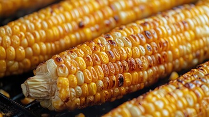 Grilling Golden Sweet Corn on the Cob Close-up for Bbq Fun