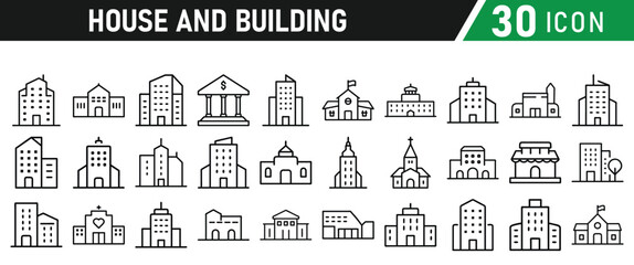 Building Architecture And House Thin Line Icons collection