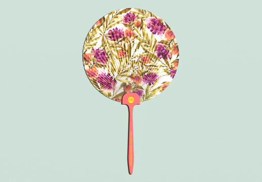 Front View Japanese Round Paper Hand Fan Mockup