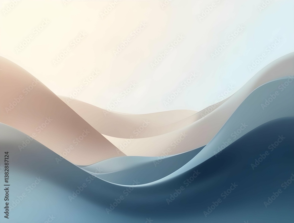 Poster abstract waves flow in shades of white and blue, creating a serene