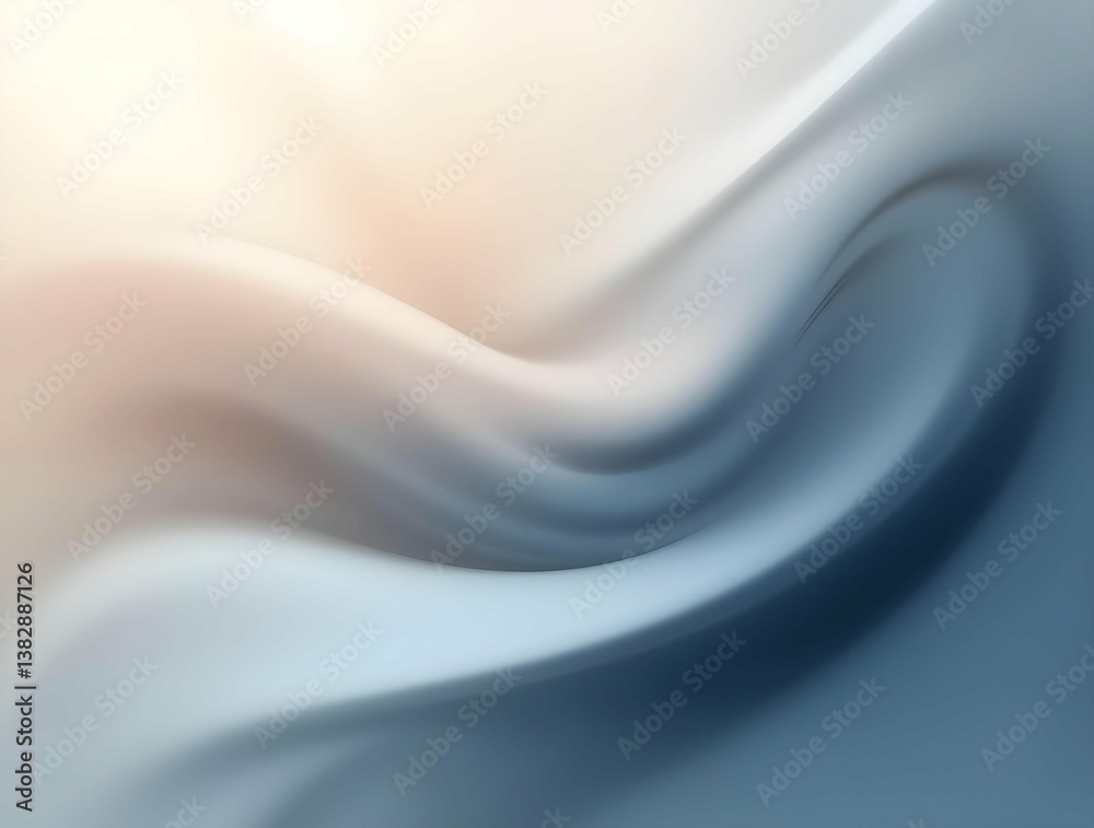 Poster abstract waves flow in shades of white and blue, creating a serene