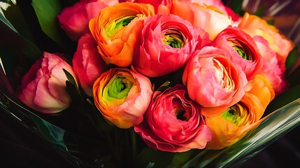 Vibrant Ranunculus Bouquet Spring Blooms Close Up.