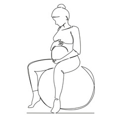 One continuous single drawing line art flat doodle mother, pregnant, woman, sport, exercising, yoga, stomach. Isolated image hand draw contour on a white background, hand drawn, not AI