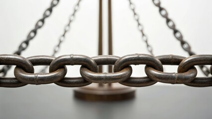 Obraz premium law restriction policy concept. Metal chains on a balance scale, symbolizing justice and equality.