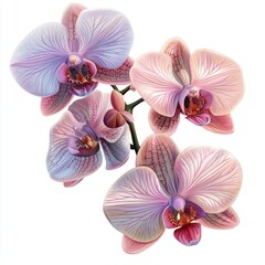 Fototapeta premium Elegant orchid blossoms in pastel hues a captivating floral display with delicate petals and graceful form against a clean white background
