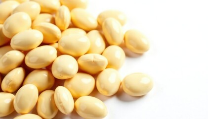 Close-up of dry white beans on white background, seed, agriculture