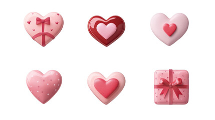 Valentine's Day Hearts and Gift Set, Pink and Red Tones, cut out transparent
