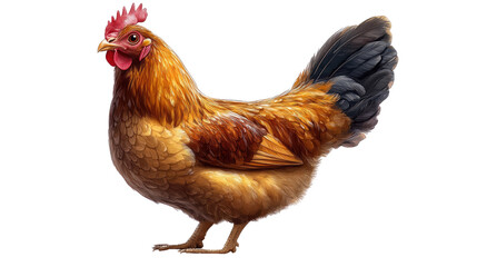Fototapeta premium Radiant Hen: A vibrant, healthy hen stands proudly, its plumage showcasing a rich tapestry of colors, embodying farm life